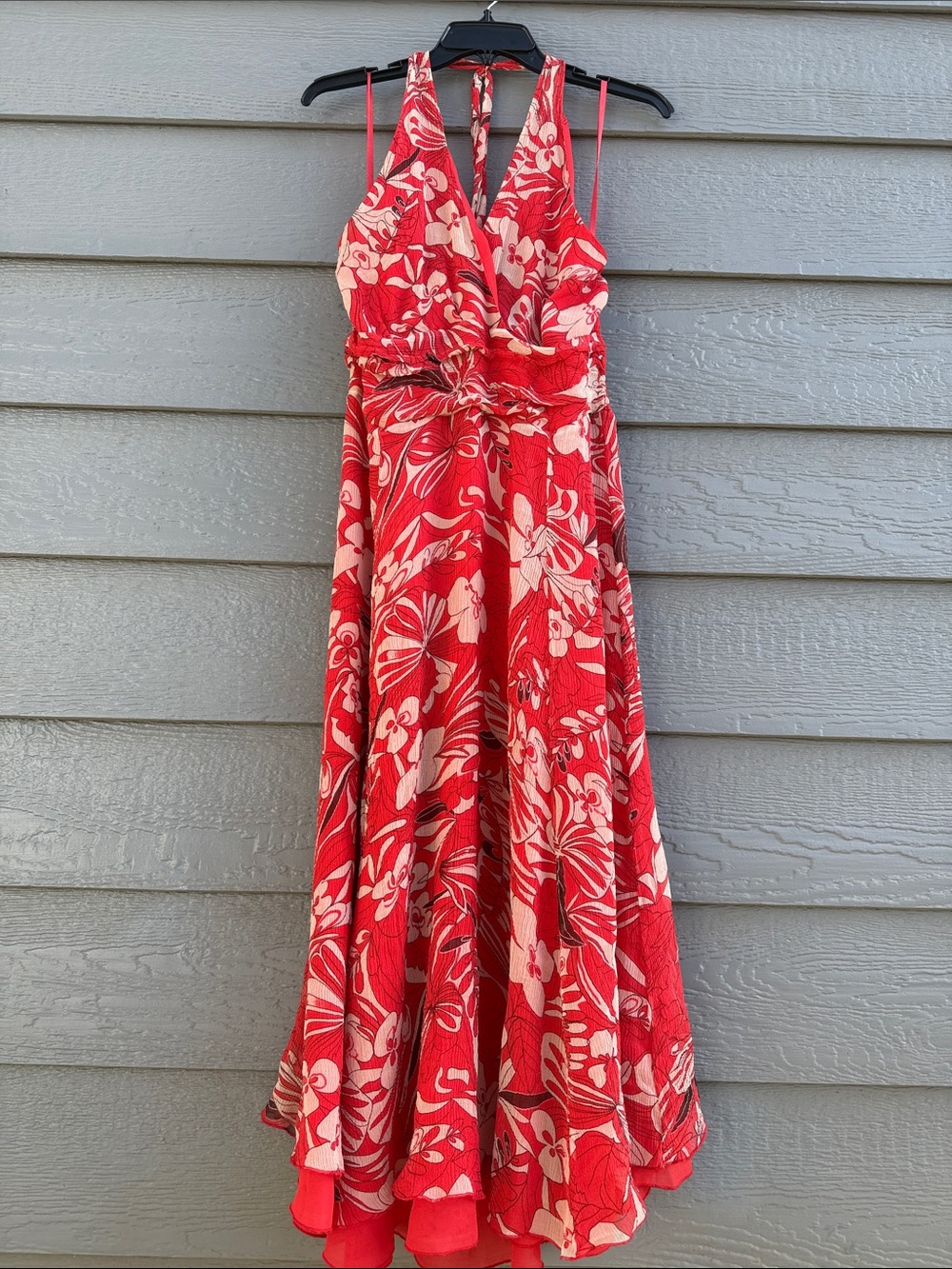 Oscar de la Renta Red Floral Halter Maxi Dress - Picture 1 of 14
